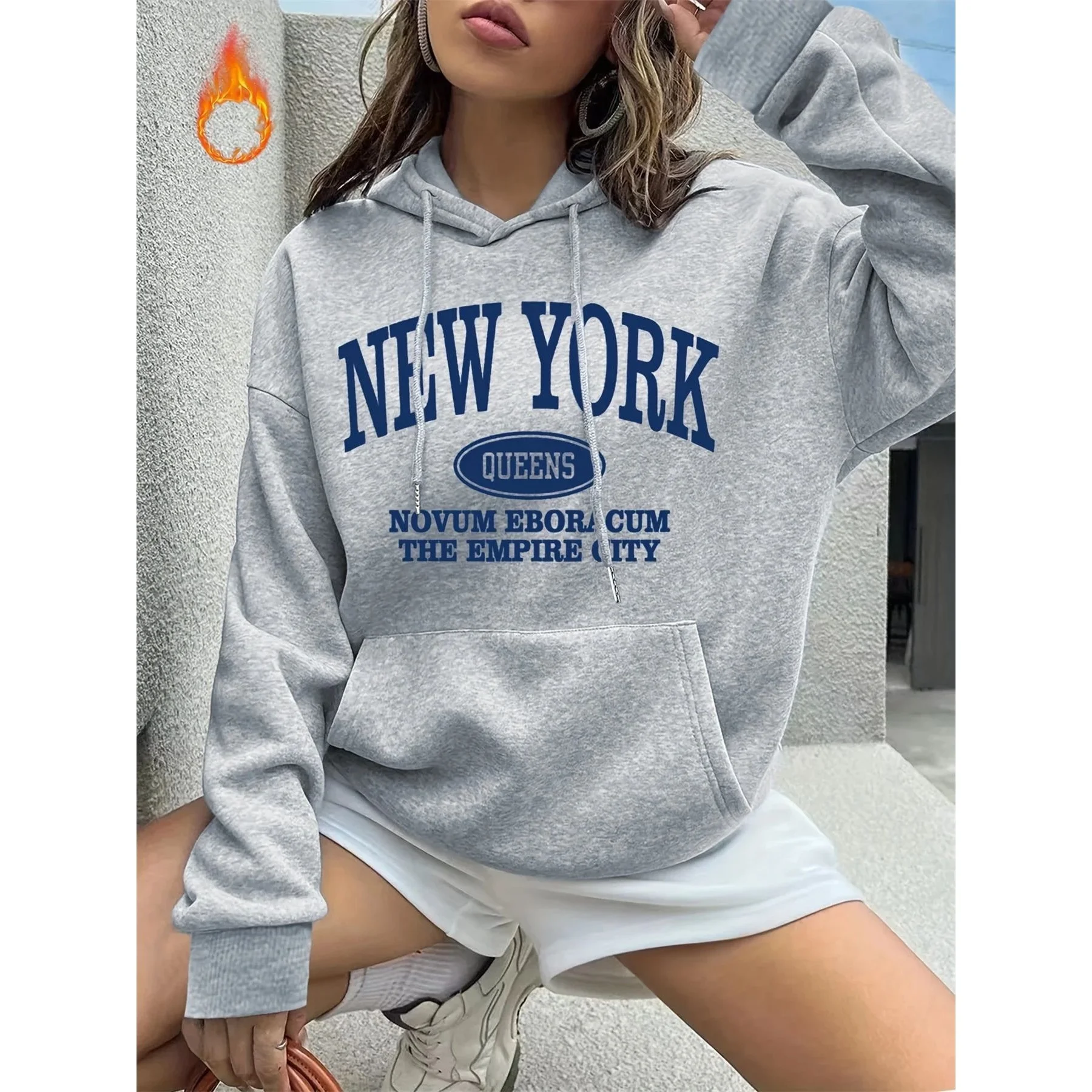 

Женская повседневная толстовка с капюшоном New York с буквенным принтом, круглый дизайн, удобный мягкий материал, осенний женский топ Faion
