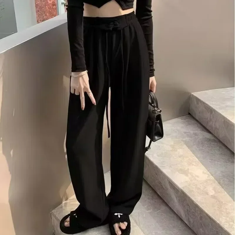 ربيع جديد Sweatpants النساء Y2k امرأة السراويل السوداء واسعة الساق السراويل الإناث فضفاضة عارضة أسفل Sweatpants الكورية