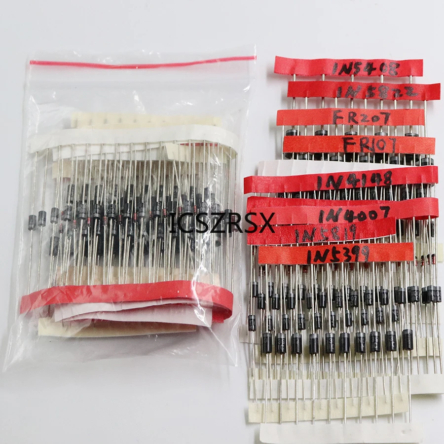 1N4148 1N4007 1N5819 1N5399 1N5408 1N5822 FR107 FR207,8values=100pcs,Electronic Components Package,Diode Assorted Kit