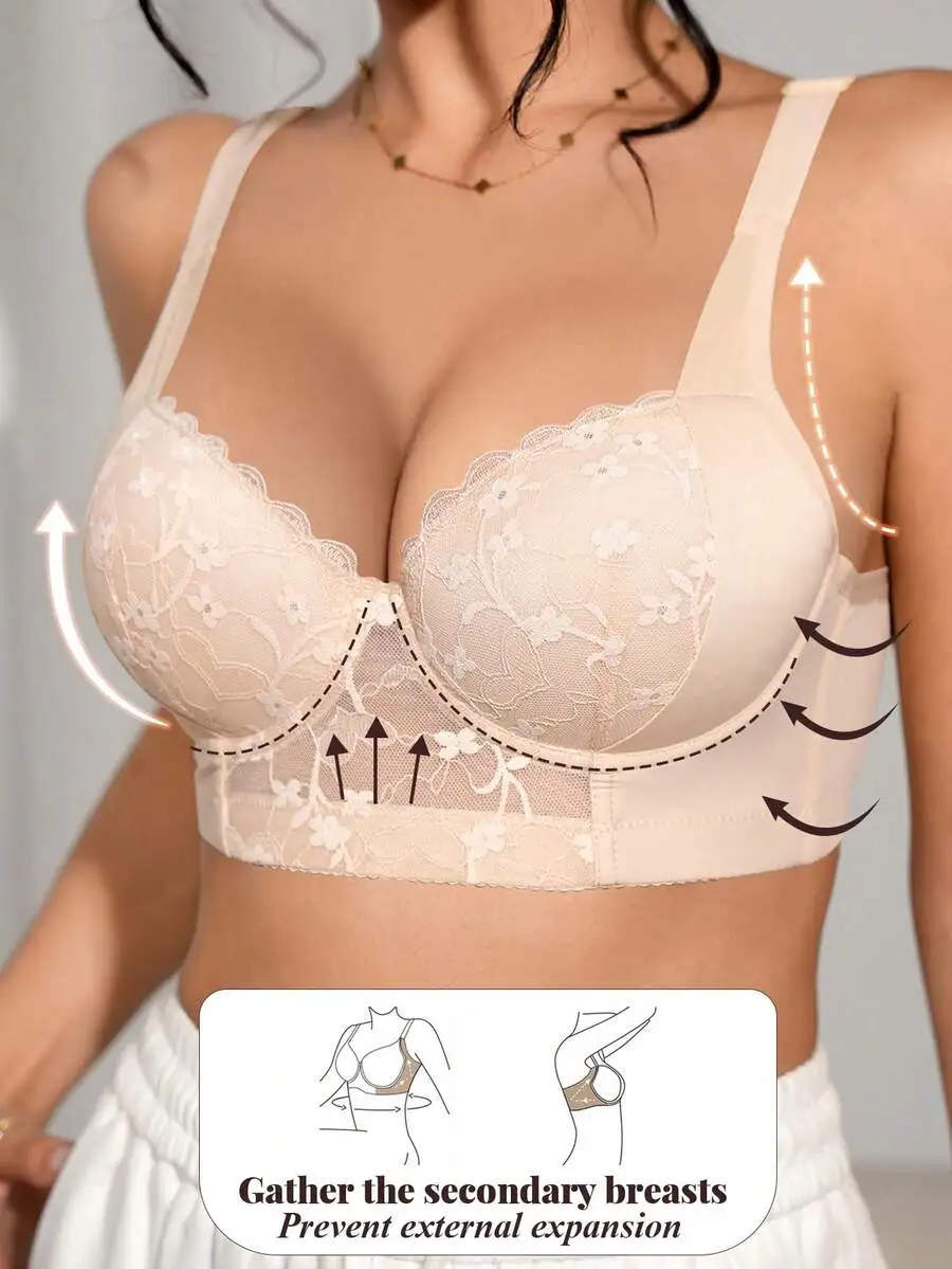 Women's Lace Push-Up Bra with Wide Adjustable Straps and Underwire Support
