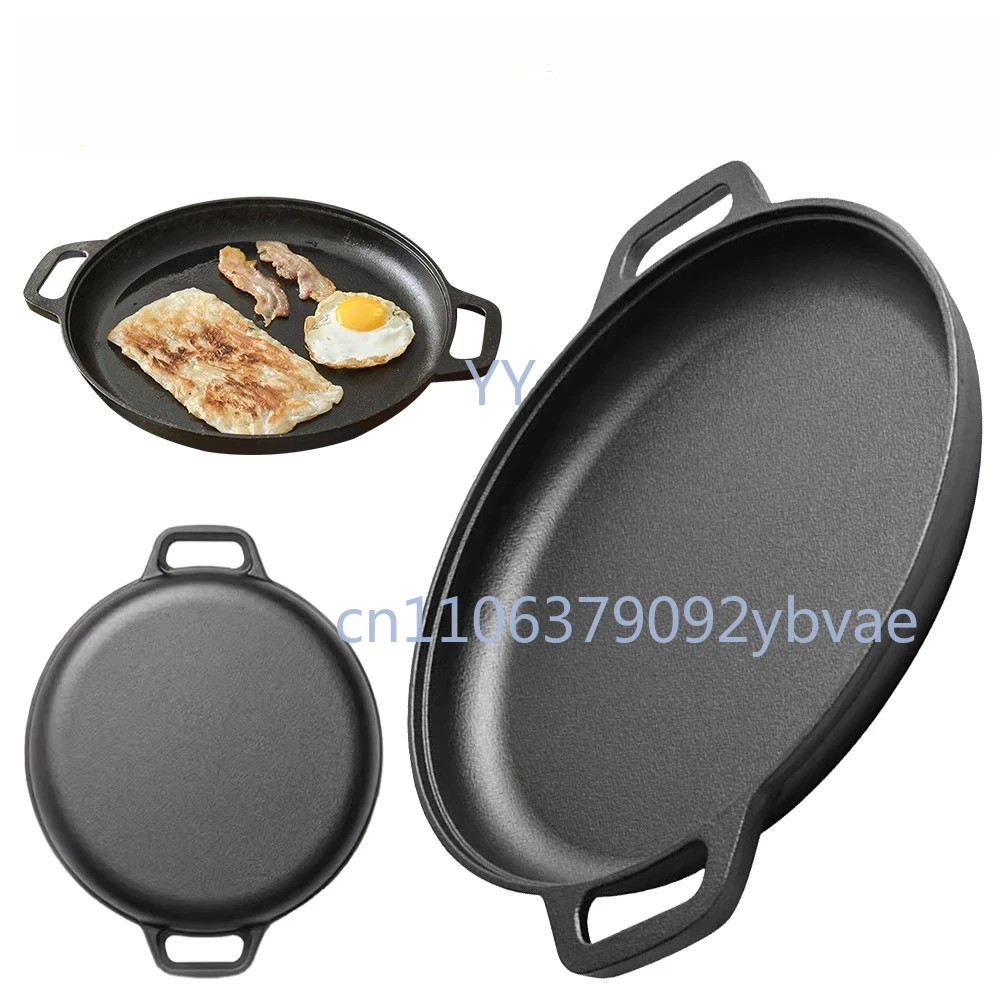 Cast Iron Skillet Pan with Dual Handles Non-Stick Pancake Pizza Pan Steak Cooking Pot for Kitchen