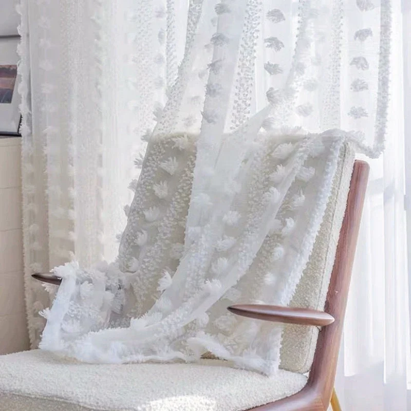 Dreamy Cute Fur Ball Foam Window Screen Transparent But Opaque Sunshade Bay Window Bedroom Decoration Partition Screen Curtain