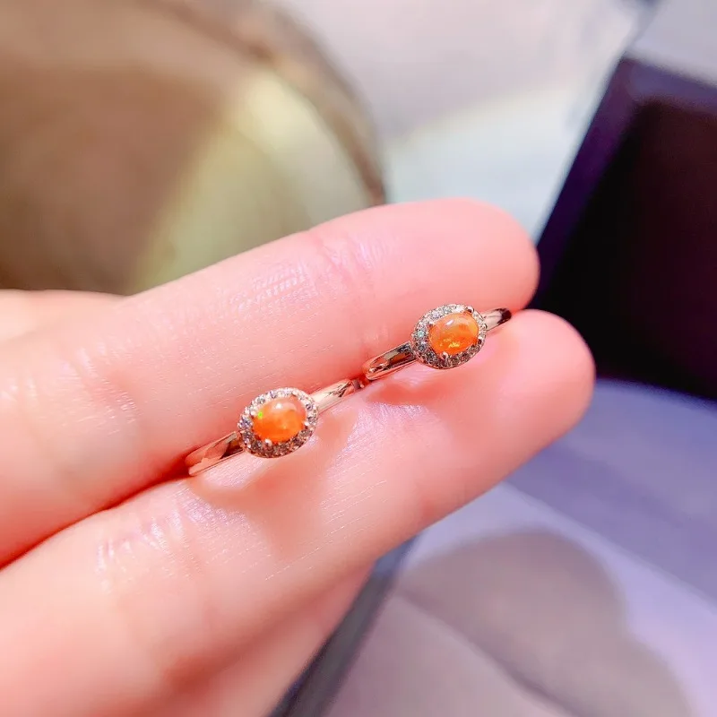 925 Silver Opal Rare Mexican Fire Natural Orange Red Earrings AAA VVS Earth Mined Untreated Oval Genuine Gems Studs