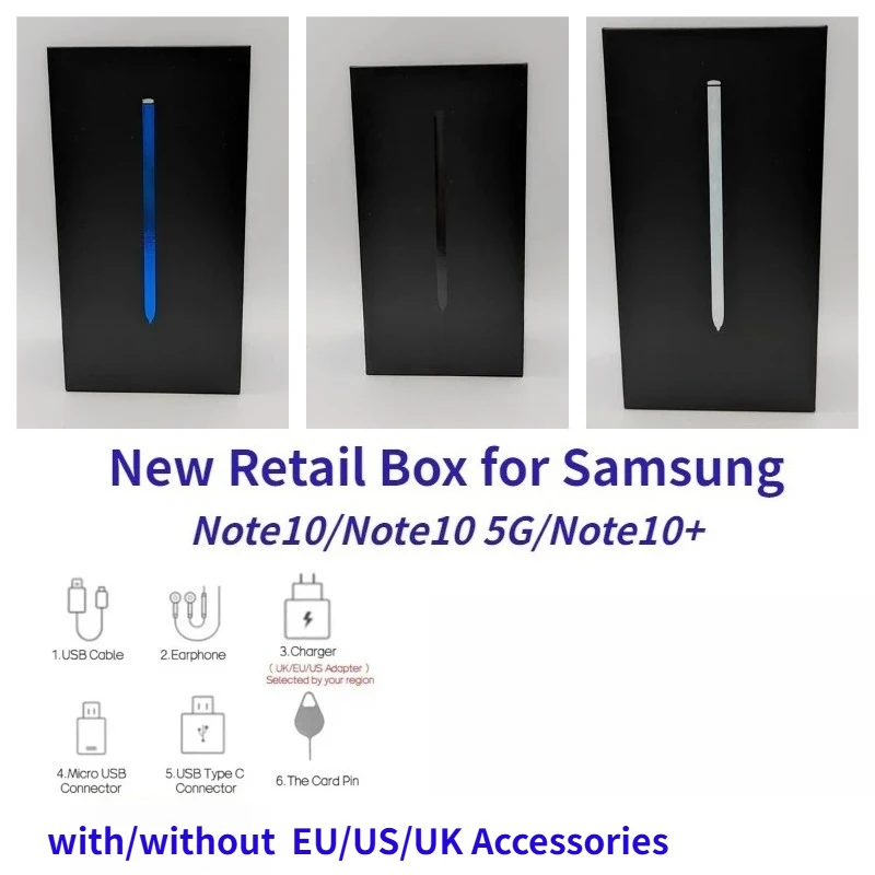 

Phone Empty Box for Samsung Note10/Note10 Plus/Note10+ 5G/ Note10 Lite Retail Pack Box or With/without EU/US/UK Accessories