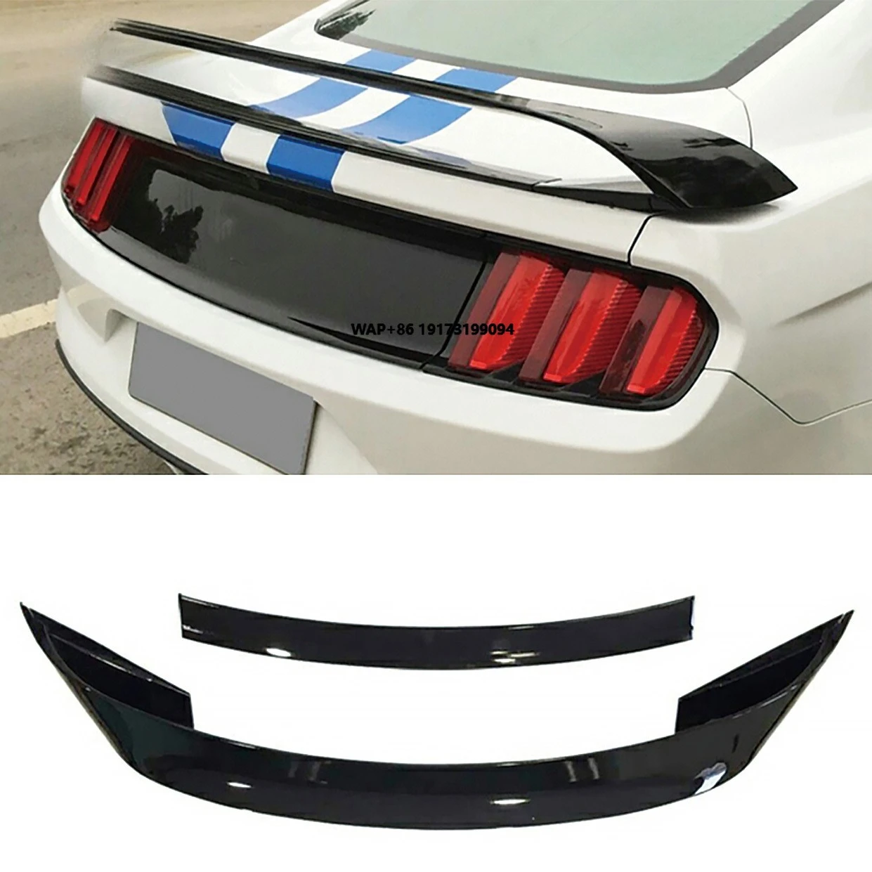 

GT350 Carbon Fiber Trunk Tail Wing Spoiler Glossy Black 4-Part Rear Boot for Shelby Mustang GT350 2015-2020 Modern Bumper