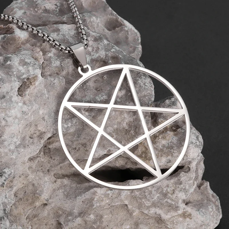 Retro Solomon Religious Witchcraft Pentagram Stainless Steel Pendant Necklace for Men and Women Fashion Lucky Jewelry