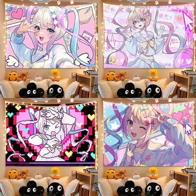 2D Anime Needy Streamer Overload Ame-chan Graphic Tapestry, Ins Aesthetic Wall Hanging Background Cloth for Bedroom & Dorm Decor