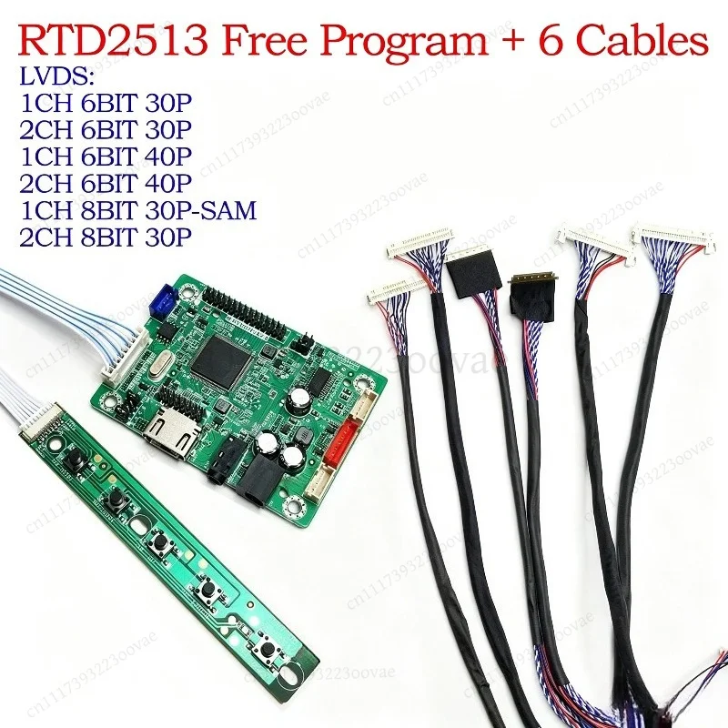 RTD2513V1.0 Mini LCD Driver Board HDMI to LVDS 30P 40P 1/2CH 6/8BIT 6Pcs LVDS Cable Kit Audio Drive‑free