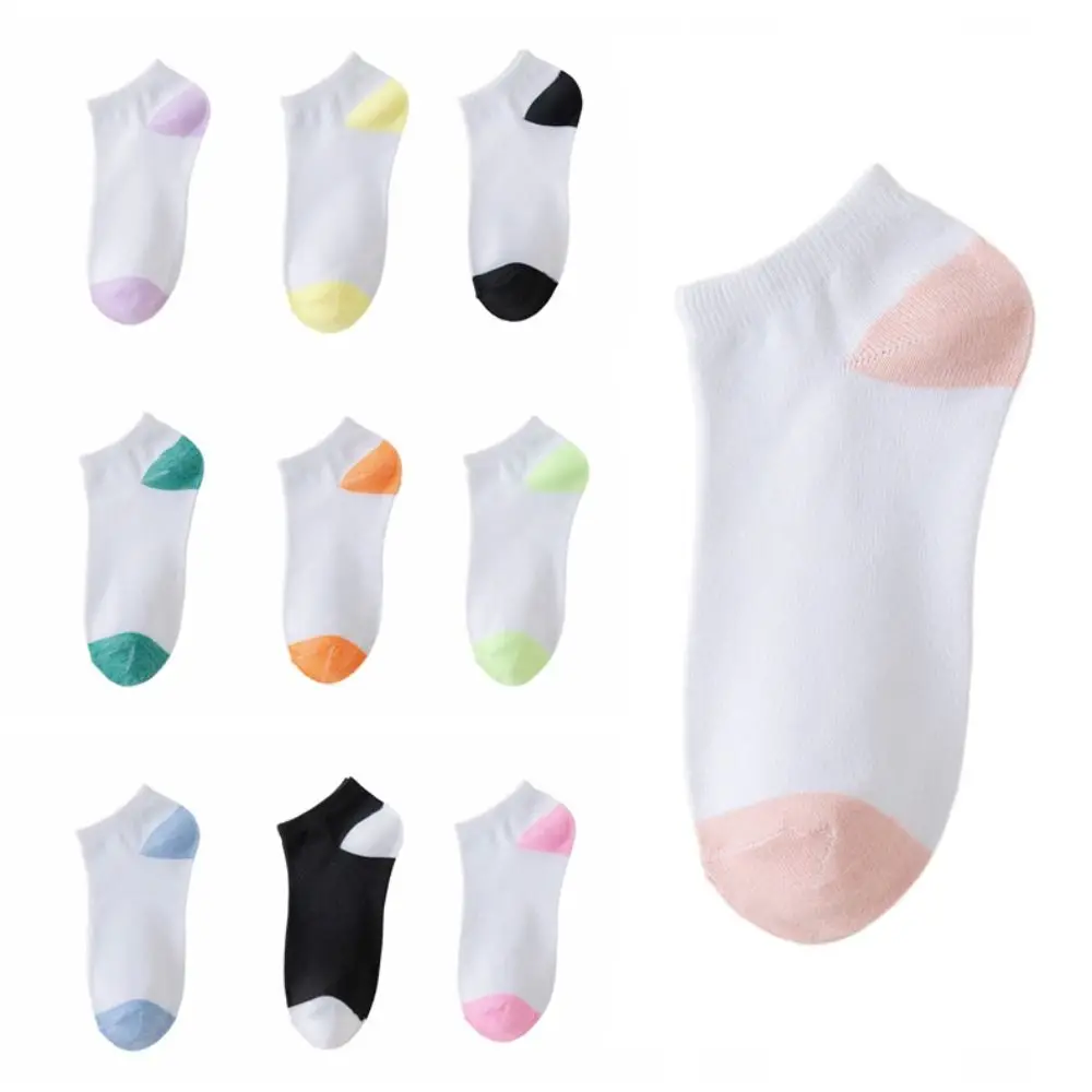 10Pairs Soft Patchwork Women Ankle Tube Socks Breathable Non-slip Summer Boat Socks Short Sweat-Absorbing Invisible Socks Sports