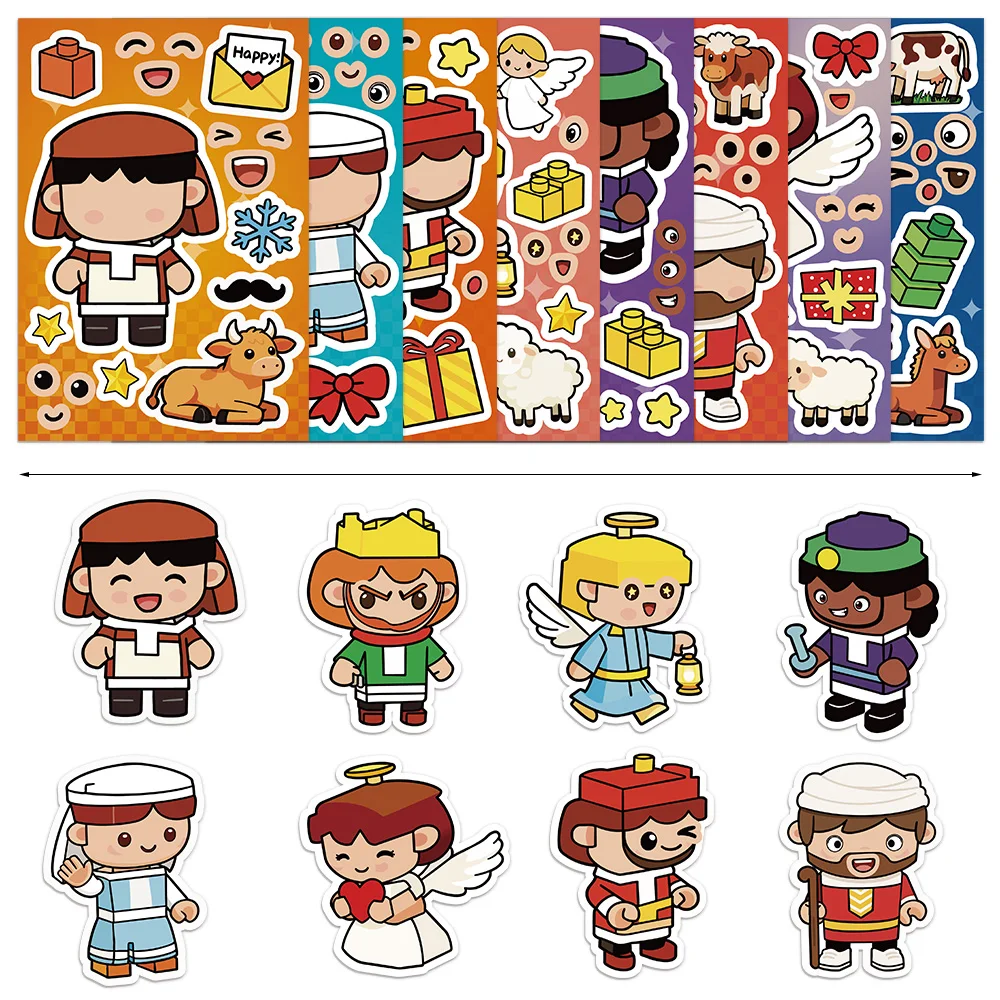 8PCS Angel Bouwstenen Montage Puzzelstickers Cartoon Creatief Plezier Puzzel Account Materialen Tablet Waterdichte Stickers