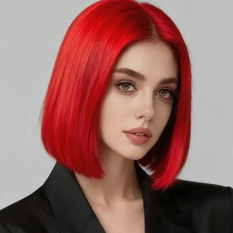 Fashionable and elegant short red 12 inch synthetic fiber wig for daily party styling, all women's versatile wig design