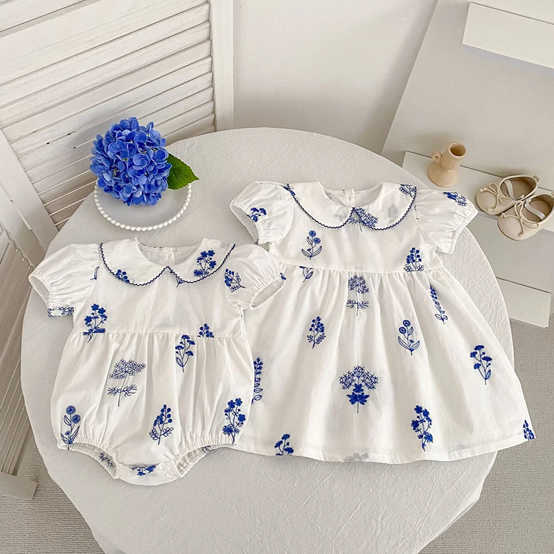 Sommer Neu 0-24M Bodysuit Puffärmel Baby Mädchen Kleidung Mädchen Retro Peter-Pan-Kragen Jumpsuit Kinder-Stil Strampler – Detail 10