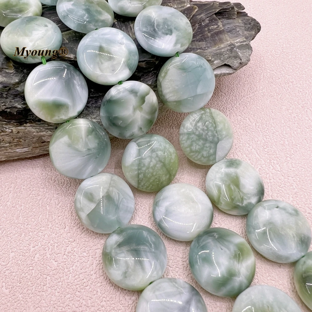 

25MM Natural Green Angelite Stone Round Slice Coin Focus Beads For DIY Jewelry Making MY230809