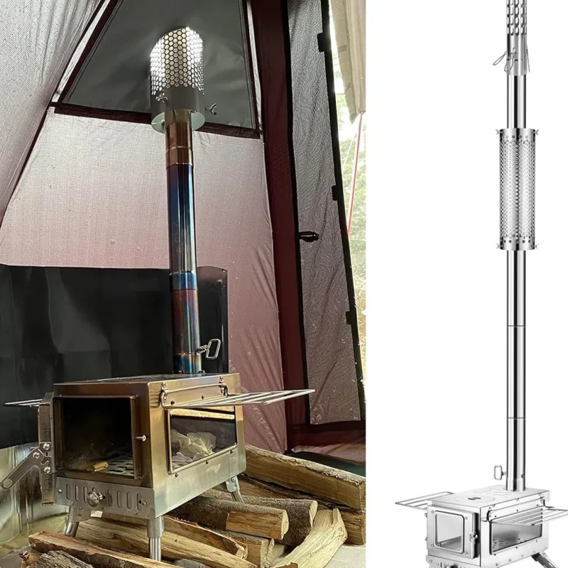 ท่อเตาแคมป์ปิ้งสแตนเลส ท่อปล่องควันสำหรับเตาไม้ในเต็นท์กลางแจ้ง ทนความร้อน ป้องกันการลวก อุปกรณ์เสริมเพื่อความปลอดภัย