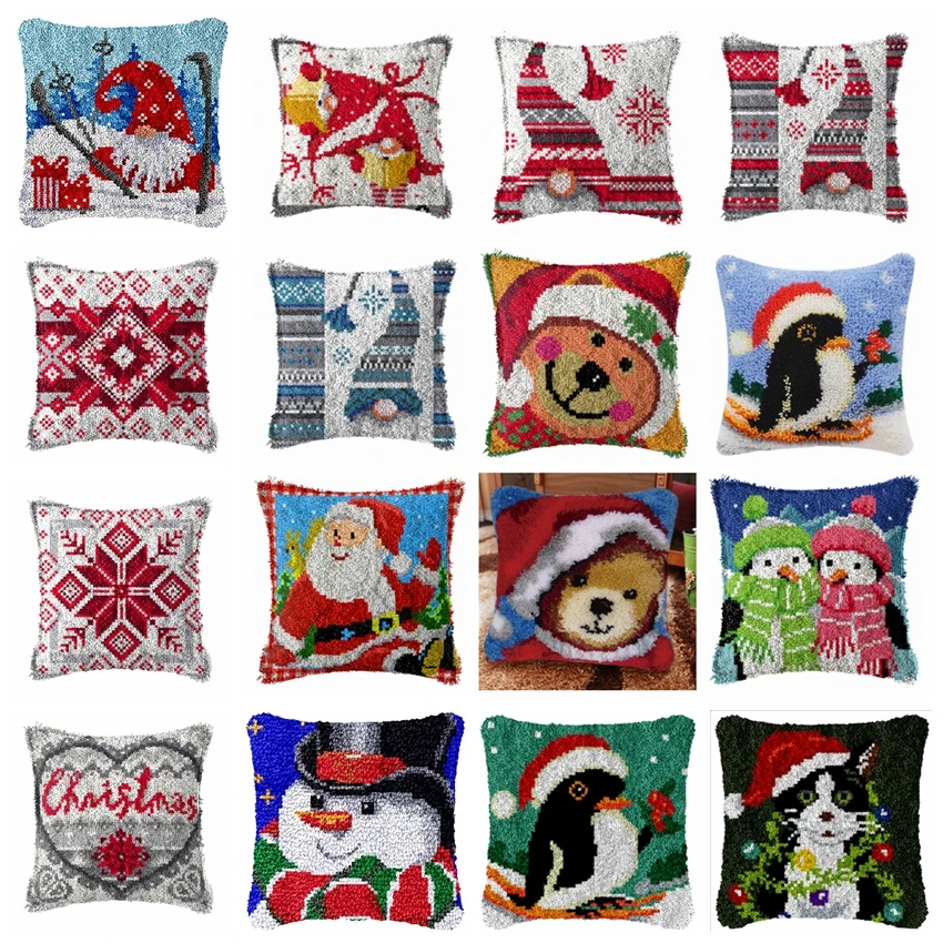 

Christmas Series Latch Hook Kit Mats Cushion Pillow DIY Crafts Outdoor Needlework Button Package Cushion Embroidery Latch Hook