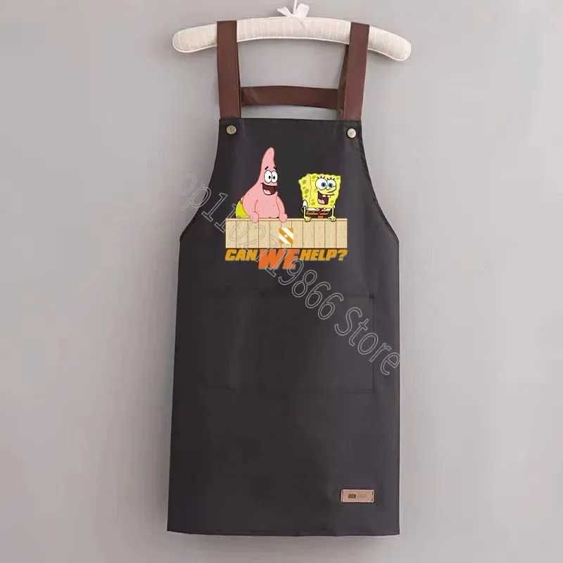 SpongeBob SquarePants Kitchen Apron Waterproof Ladies Men Home Aprons Wipeable Oil Resistant Baking BBQ Restaurant Cafe Aprons