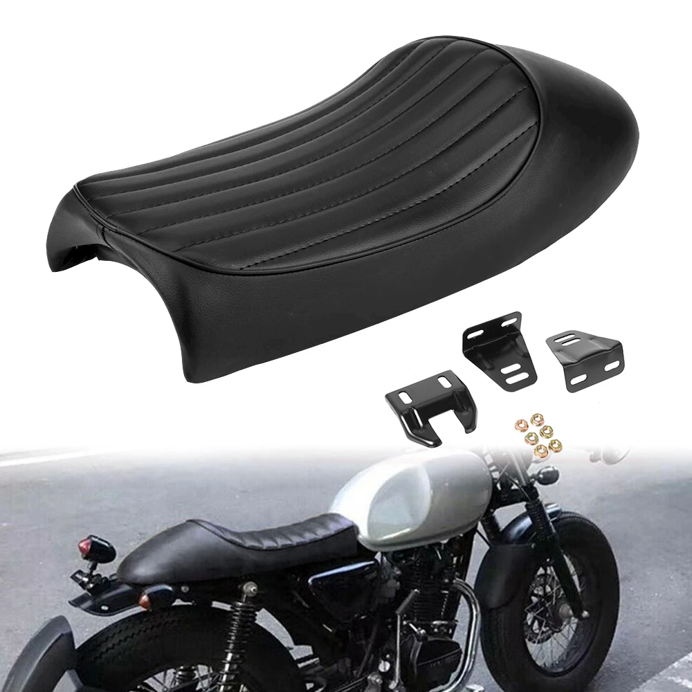 Universal Vintage Motorcycle Hump Seat Retro Saddle Flat Pan Seats Cushion Black For Harley Honda Cafe Racer Custom