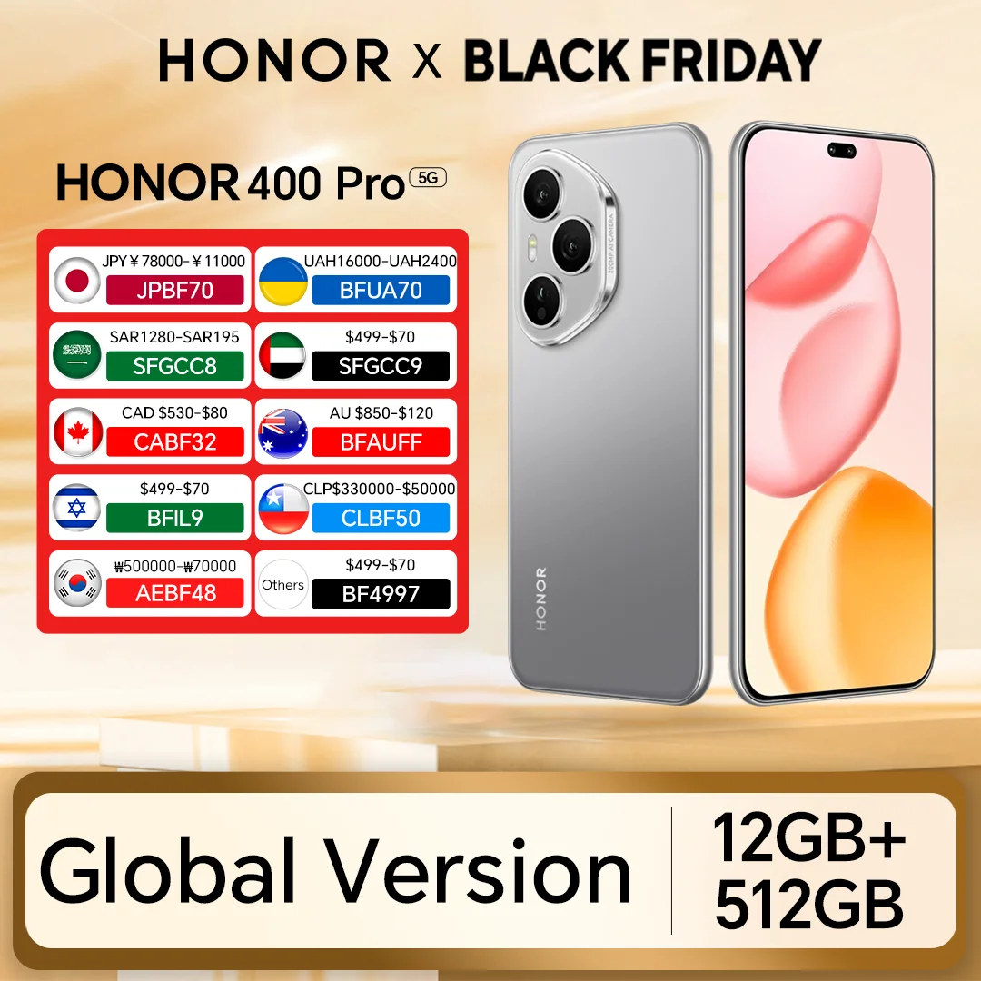 هاتف ذكي HONOR 400 Pro الإصدار العالمي 5G بشاشة 6.7 بوصة 120 هرتز AMOLED كاميرا رئيسية 200 ميجابكسل AI 100 وات شحن فائق eSIM NFC OTG