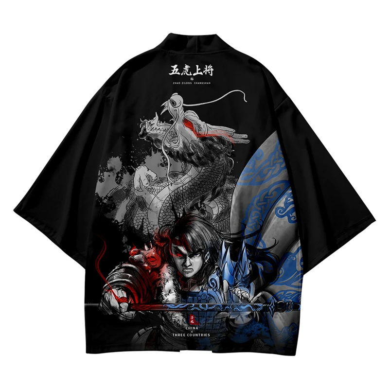 Japanese Kimono Cardigan Yukata Haori Men Traditional Anime Dragon Print Zhao Zilong Samurai Shirt Fashion Casual Cosplay Jacket