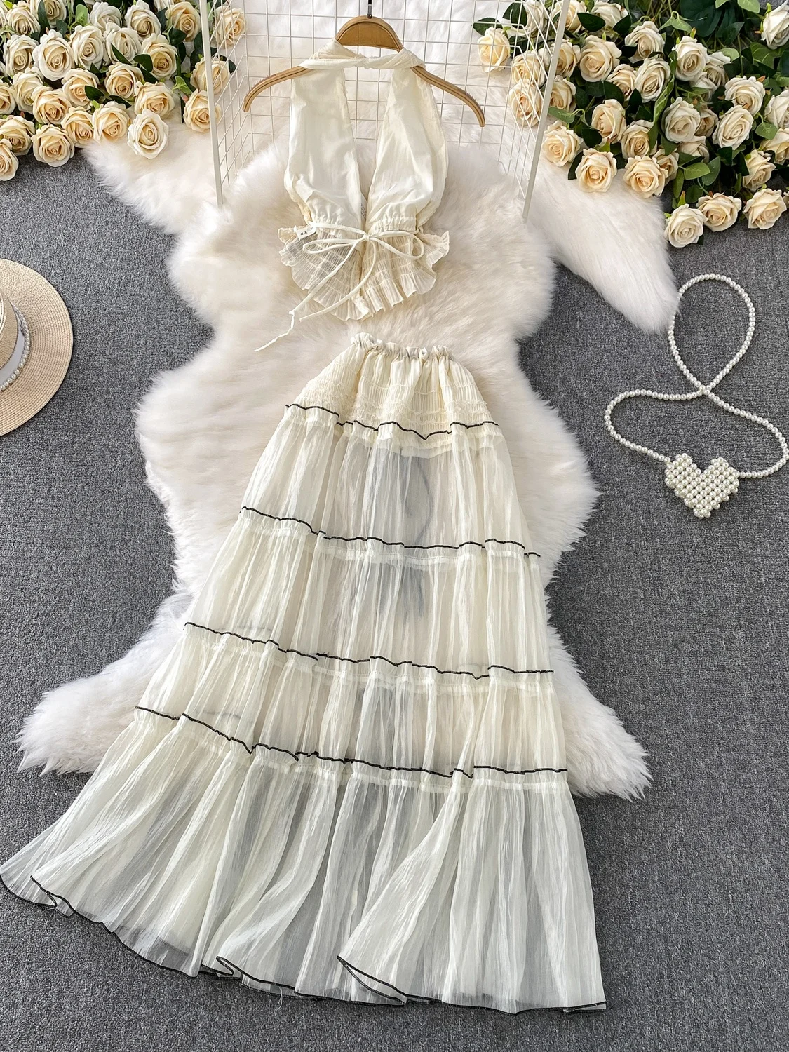 

Vaion Sle Lace Sexy V Ne Svel Ne Hanging Top High Waist Slimming See tough Thin Gauze f Body Skirt Set