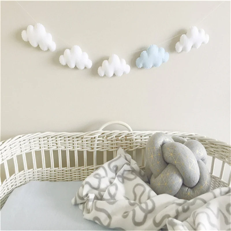 Nordic Felt Cloud Garlands String Wall Hanging Decoration Kids Room Baby Bed Curtain Hanging Ornaments Party Banner Photo Props