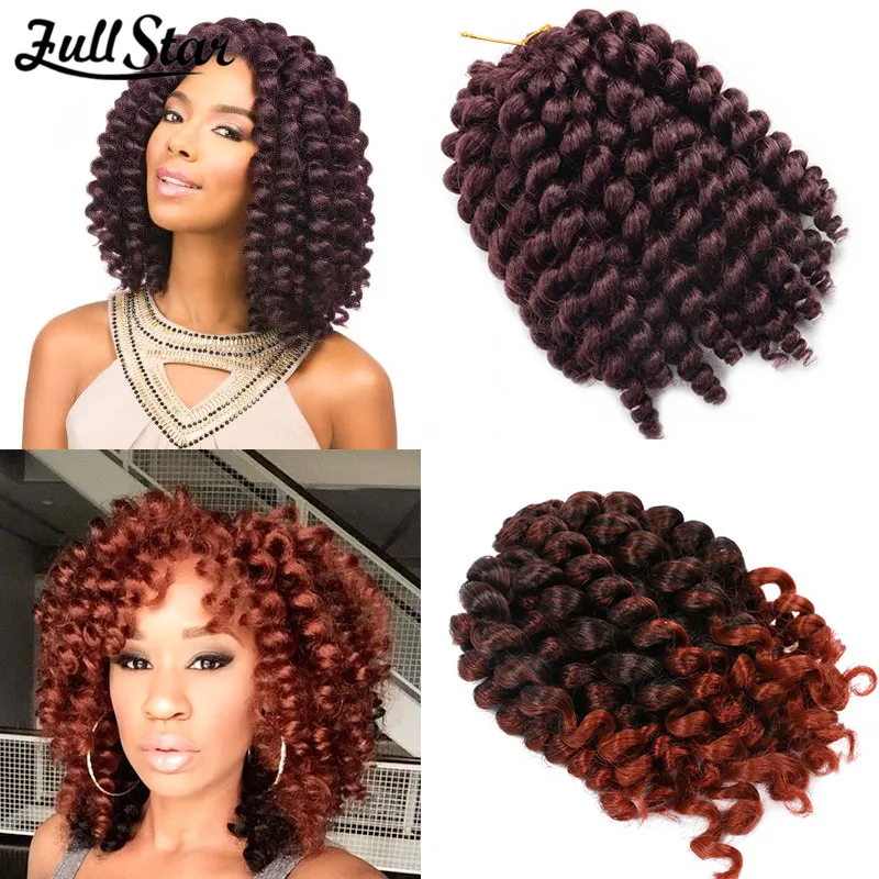 

Full Star 8'' Synthetic Ombre Jumpy Wand Curl Hair Black Jamaican Bounce Braiding Hair Extension Crochet Braids Hair For Woman