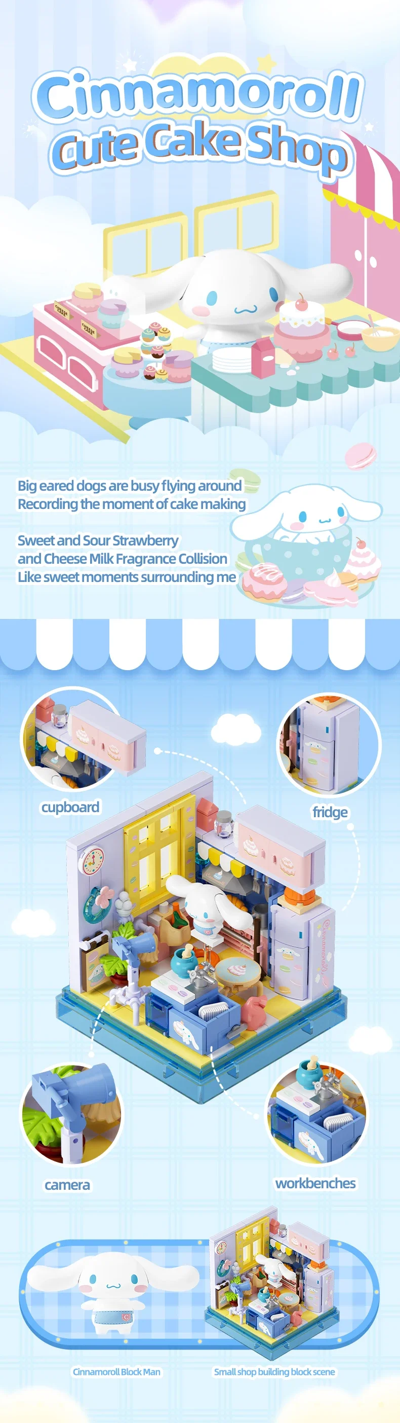 AREA-X Sanrio Serie Kuromi Hellokitty Cinnamoroll Bausteine MOC Kreative Haus Ornament Modell Ziegel Spielzeug Für Erwachsene Geschenke – Detail 4