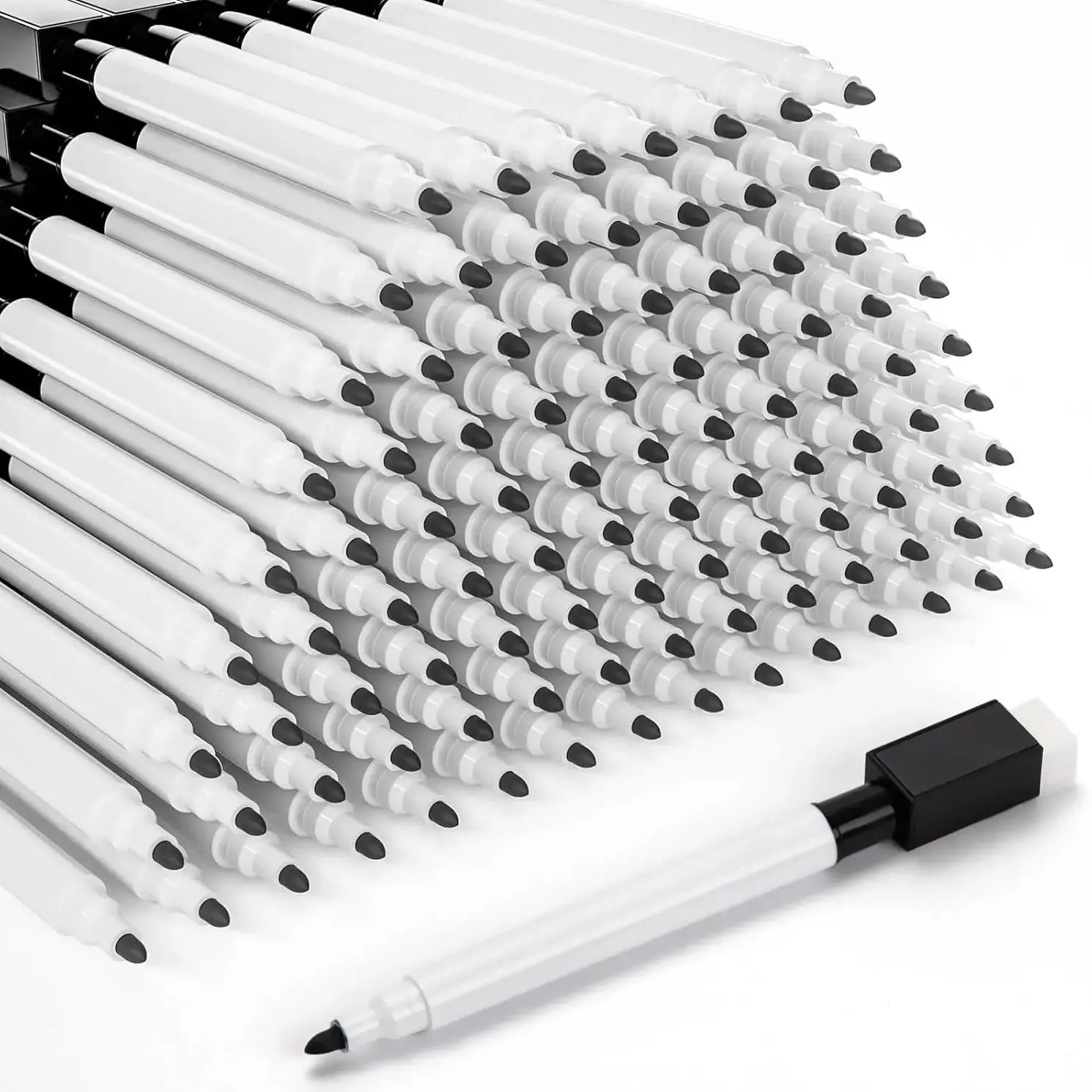 100 Stuks Whiteboard Marker Pennen Fijne Punt Tip Met Gum Cap Mini Bulk Zwart Droog Wissen Markers Voor Leraren School