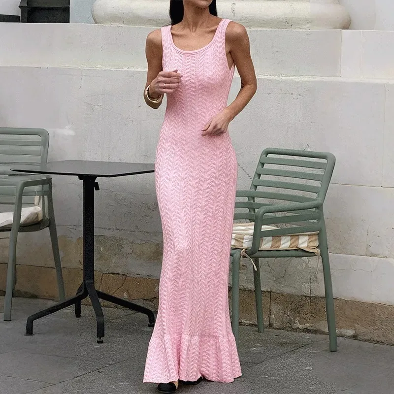 

Tuularose Summer Women's Knitted Dress Sexy V-Neck Hollow Ruffle Patchwork New Dress Elegant Luxury Party Women's Casual Dresses
