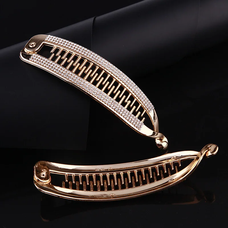 Women Chic Hair Accessories Rhinestone Simulated Pearl Hair Claws Clips Acrylic Banana Twisted Flat Shark Hair Grips Clamp Crab