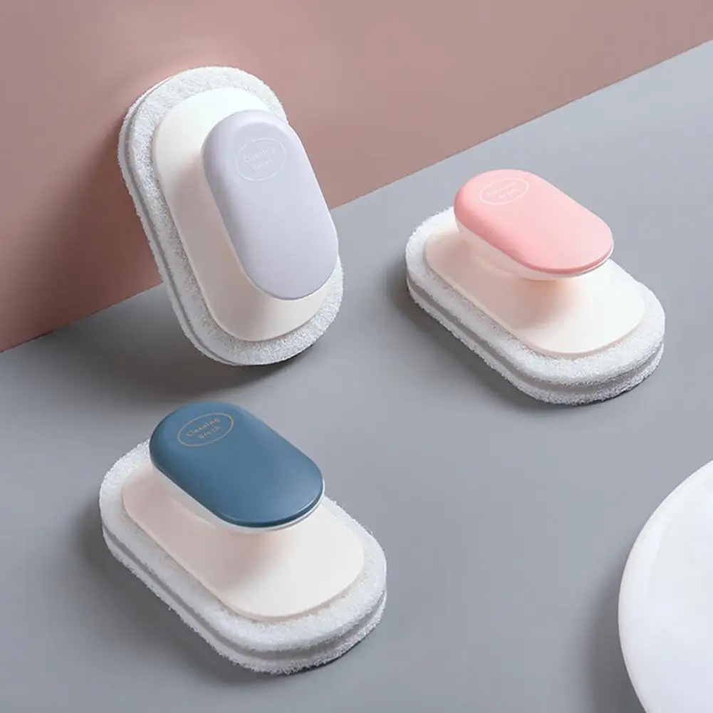 Macaron Color Kitchen Brush Ergonomic Pot Brush with Detachable Sponge Head Oil Stain Removal Tool Stubborn Dirt for Bathroom