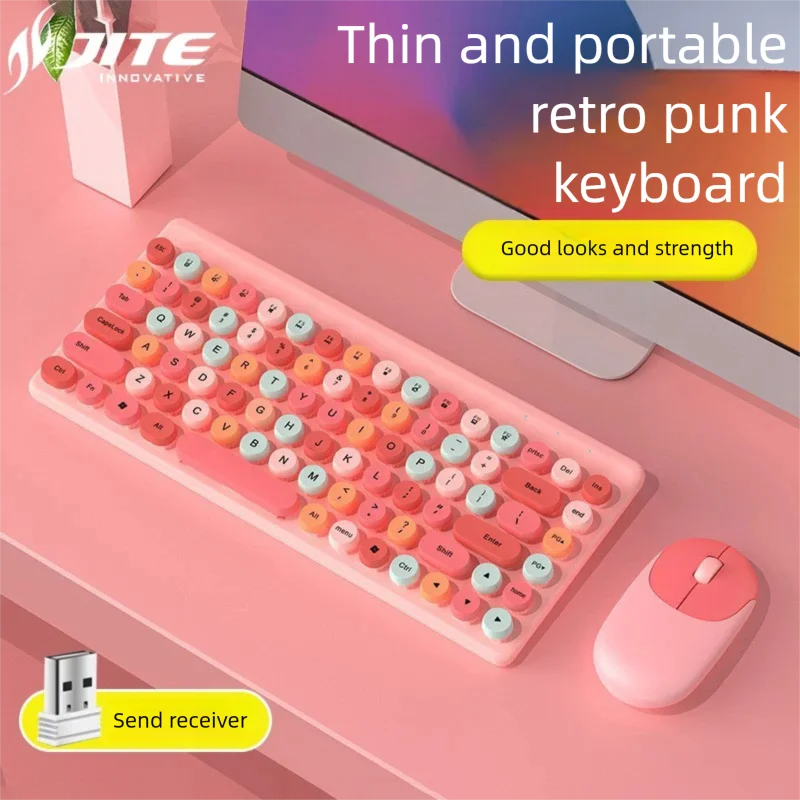 JITE 2.4G Wireless Keyboard Mouse   Rechargeable Typewriter Round Keycap Portable Keyboard  84Keys with iOS Android Windows