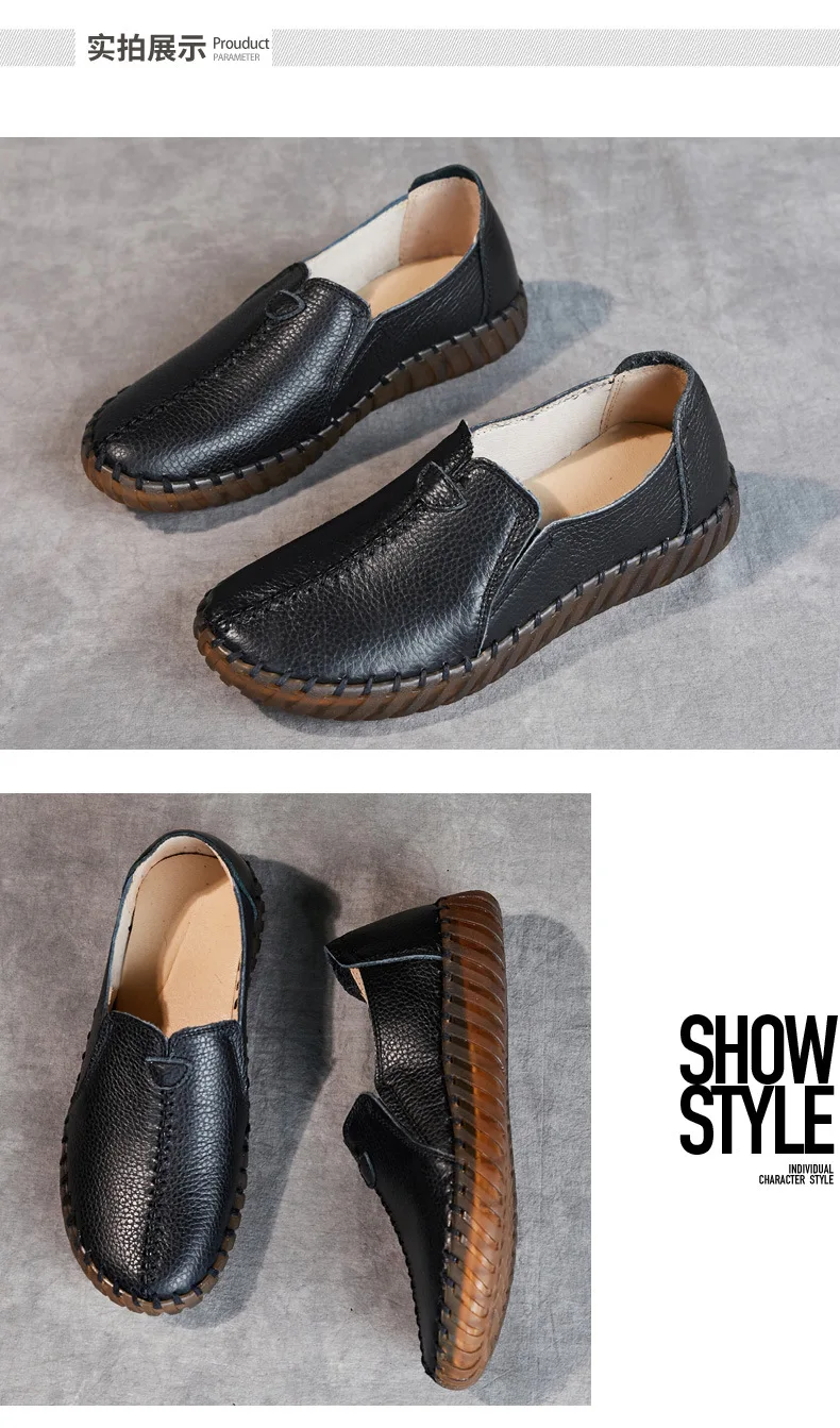 Echtleder-Sandalen mit Ausschnitten für Damen, weiße Ballerinas, Damen-Slip-On-Loafer, Damen-Krankenhaus, bequeme Krankenschwesterschuhe, flache Mutter-Sandale – Detail 19