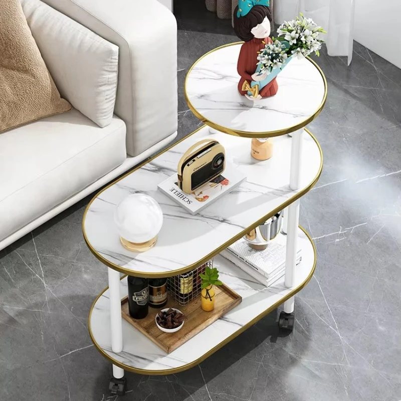 Sofa side cabinet, coffee table, storage space, mobile design, wood material, Nordic art style, home furniture