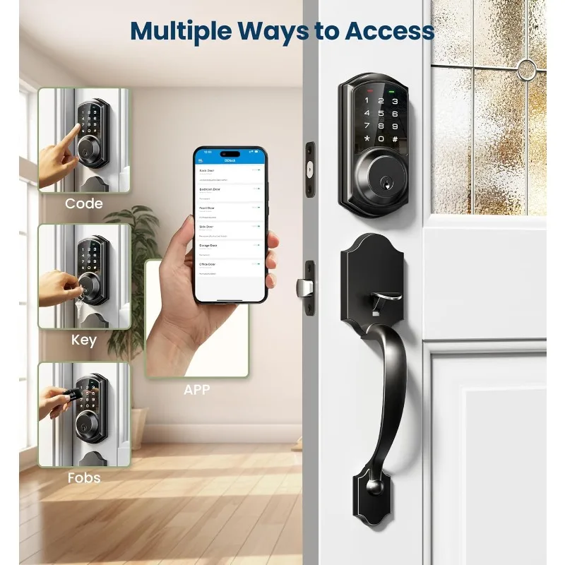 Keyless Entry Deadbolt with Lever Handle, Electronic Digital Touchscreen Keypad, Auto Lock, Easy Install, Matte Black