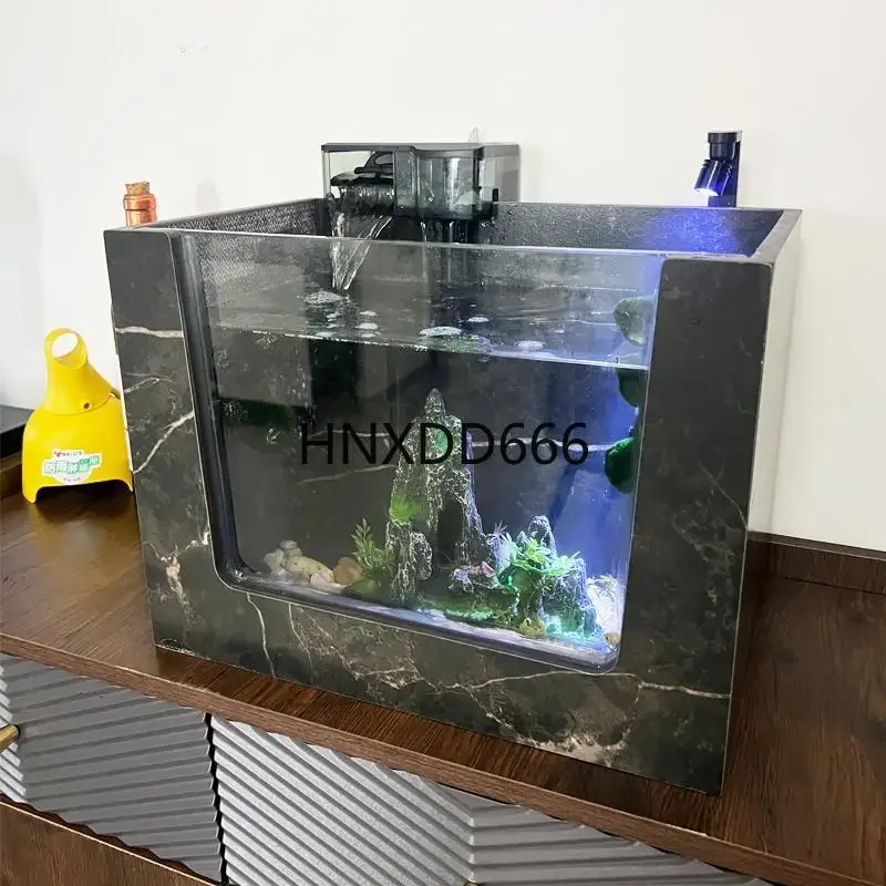 Desktop fish tank without water change, turtle rock slab landscaping, flowing water fish pond
