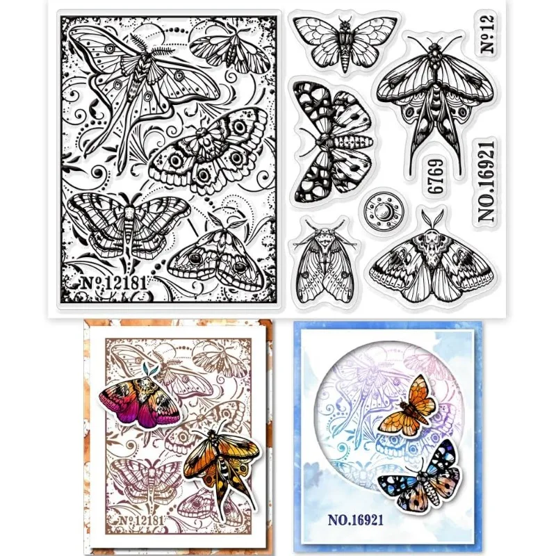 1 Blatt Mottenhintergrundrahmen, transparente Stempel für Kartenherstellung, Schmetterling, transparente Stempel, Siegel, transparente Stempel für DIY-Scrapbooking