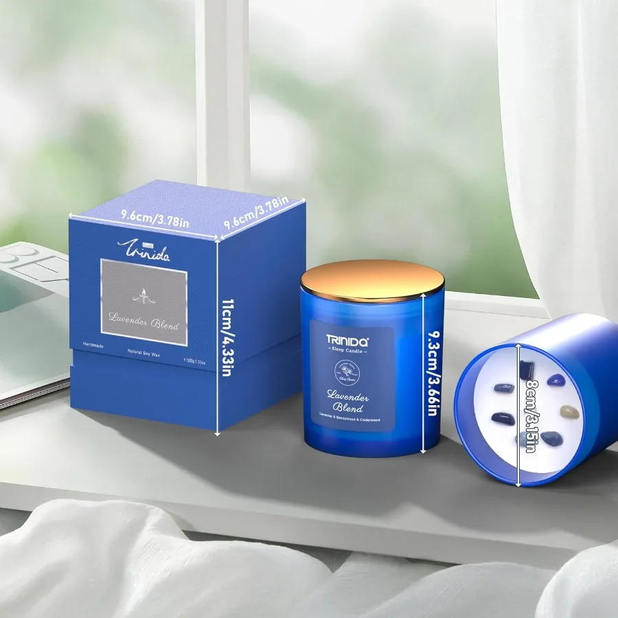 Aromatherapy Candle Natural Soy Wax Candles with Crystal for Men Infused with Lavender Sandalwood and Cedarwood Essential Oils