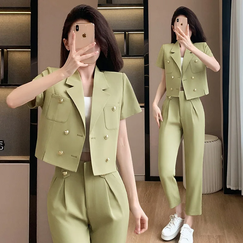 Women's Short-Sleeved Suit Jacket2024New Summer Clothes Matching a Set of Fashion Korean Short Suit