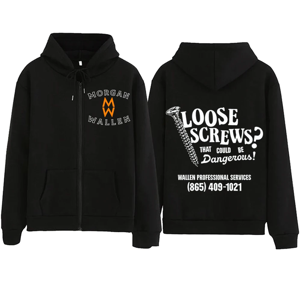 Morgan Wallen Loose Screws Zipper Hoodie  Harajuku Pullover Tops Sweatshirt Streetwear