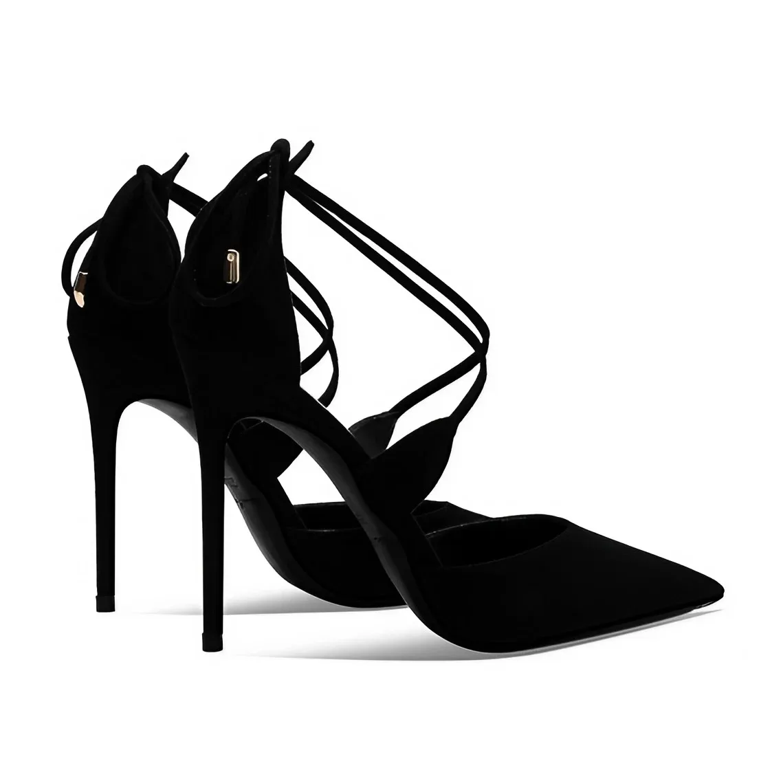 Women\'s Summer Sandals Cross Strap Sexy High Heels Black Suede Shoes Skirt