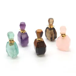 Faceted Crystal Stone Perfume Bottle Pendant For Women Natural Gemstone Amethyst Quartz Crystal Stone Pendant Jewelry No Chain