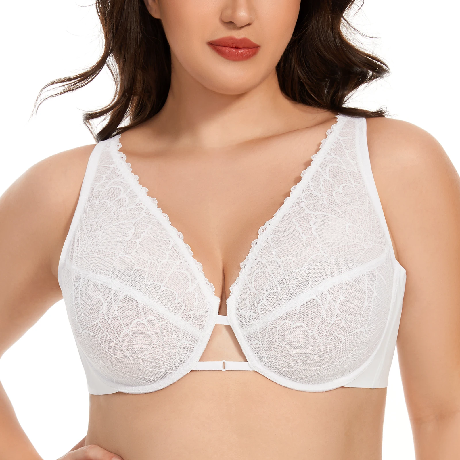 Nuevas mujeres de encaje Sexy sujetadores diarios Ultra fino bordado sujetador de malla hermosa Bralette de encaje de talla grande C D E F G H copas