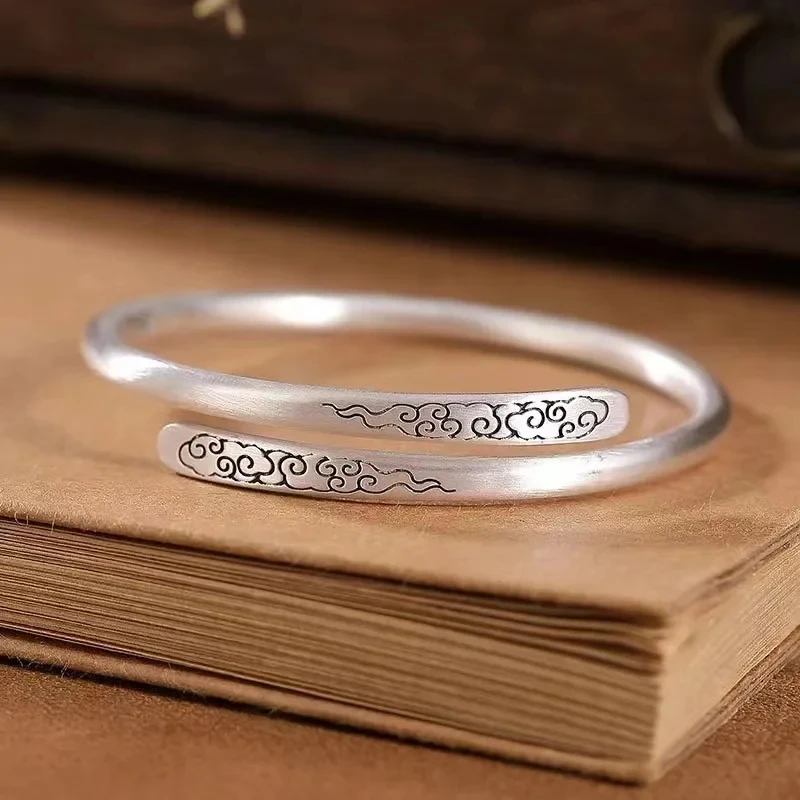 Thai Silver Auspicious Clouds Bracelet Women's Vintage Open Jewelry Simple Style Overlapping Fashion Bangle party gift girl