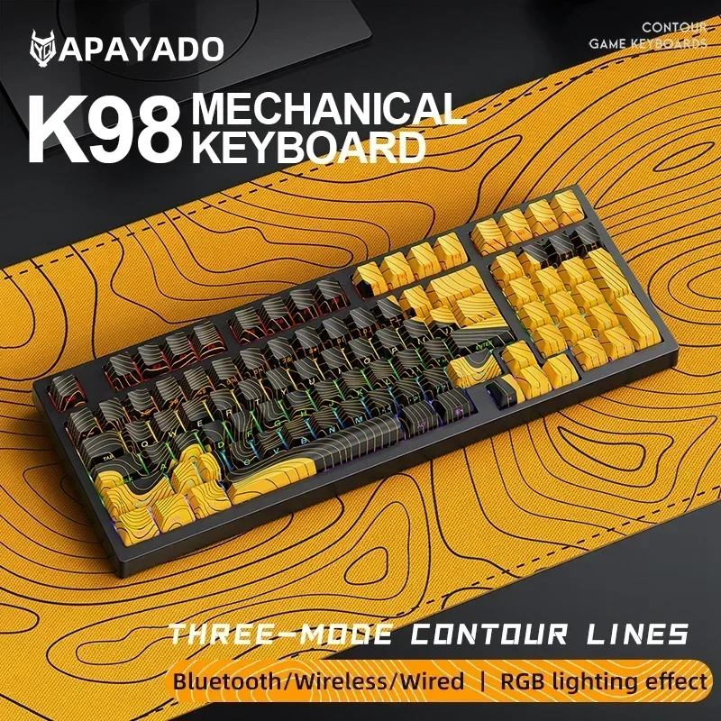 

​ Механическая клавиатура APAYADO K98, 3 режима, проводная/беспроводная/BT, RGB, 15 режимов, 7 цветов, контурные колпачки с боковой гравировкой и возможностью горячей замены