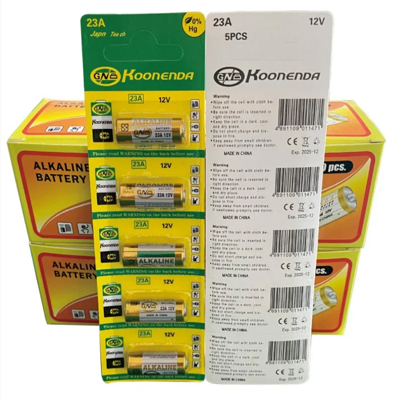 5 pz/1 confezione 23A 12V batteria alcalina campanello remoto porta del Garage A23 A-23 GP-23A RV08 LRV08 E23A V23GA