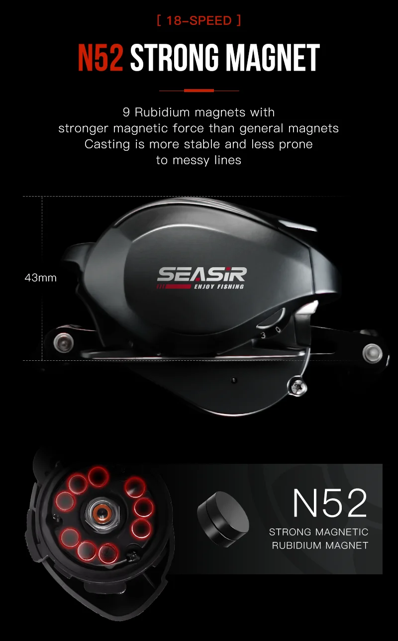 SEASIR Cast-X2 Baitcastingrolle 7,3:1 Hochgeschwindigkeits-Übersetzungsverhältnis Drag 8,5 kg Aluminium-Carbon-Griff Metallgriff BFS Micro Angelrollen – Detail 11
