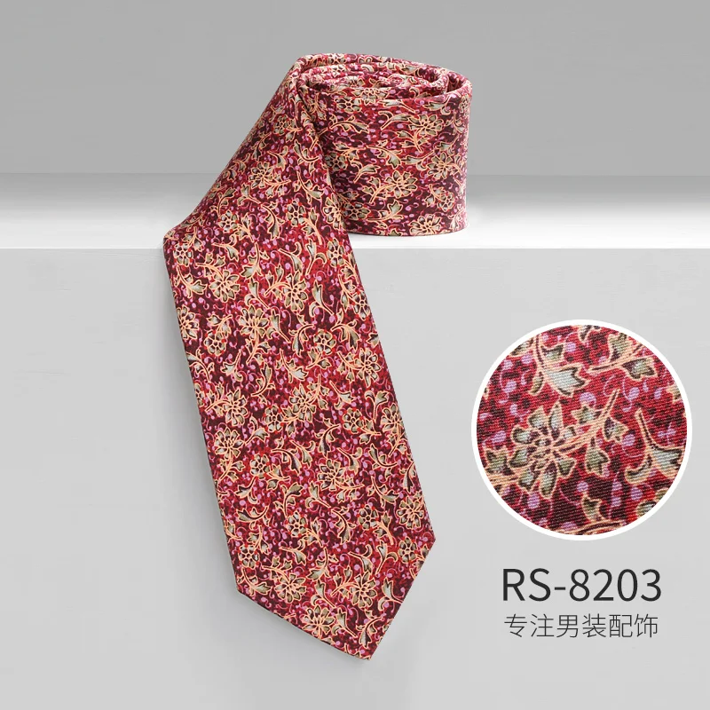 High Quality 100% Silk Red Small Flower Pattern Tie For Men's Fashion Business Banquet Shirt Accessories 8CM Wide Silk Cravat