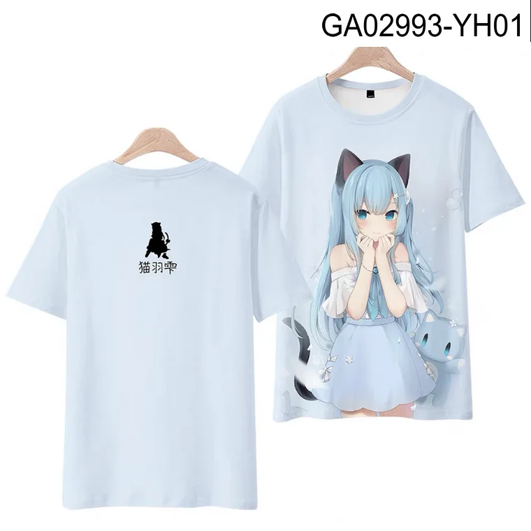 Nekoha Shizuku ฤดูร้อนแฟชั่นเสื้อยืดพิมพ์ภาพ3มิติแขนแขนสั้นคอกลมนิยม streetwear ขนาดใหญ่