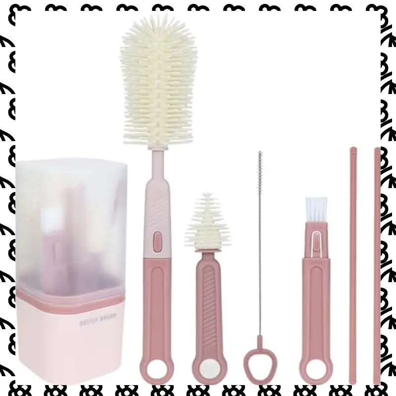 A07I Silicone Child Cup Brush Set Includes Child Bottle Brush Nipple Brush Wait Portable And Travelfriendly A
